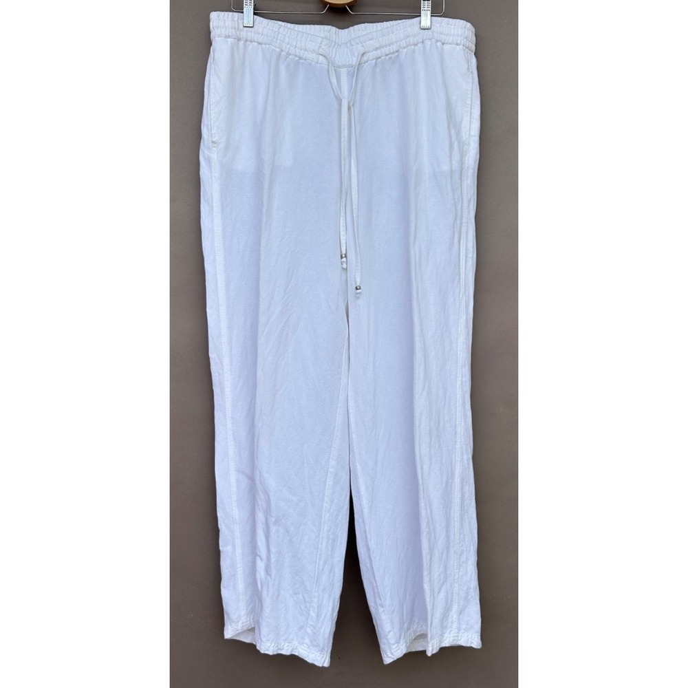 Lane Bryant Sz 14/16 Linen Blend Pull On Pants Wide Leg White Drawstring Beach